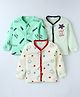Mini Donuts Interlock Knit Full Sleeves Front Open Vests with Star & Text Print Pack of 3 - Lemon & Light Green