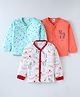 Mini Donuts Interlock Knit Full Sleeves Front Open Vests with Animal Print Pack of 3 - White Sea Green & Orange