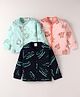 Mini Donuts Interlock Knit Full Sleeves Front Open Vests with Crocodile Tiger & Dino Print Pack of 3 - Black Pink & Mint
