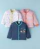 Mini Donuts Interlock Knit Full Sleeves Front Open Vests with Stripes & Dino Print Pack of 3 - Orange Blue & White