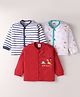 Mini Donuts Interlock Knit Full Sleeves Front Open Vests with Stripes & Dino Print Pack of 3 - Red Blue & White