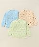 Mini Donuts Interlock Knit Full Sleeves Front Open Vests with Giraffe Print Pack of 3 - Sea Green Blue & Peach