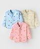 Mini Donuts Interlock Knit Full Sleeves Front Open Vests With Animal Print Pack of 3 - Light Blue Peach & Lime Green