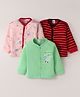 Mini Donuts Interlock Knit Full Sleeves Striped Sparrow Printed Front Open Vests Pack of 3 - Pink Red & Green