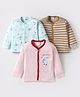 Mini Donuts Interlock Knit Full Sleeves Front Open Vests with Stripes & Animal Print Pack Of 3 - Pink Light Blue & Light Brown