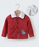 Kookie Kids Full Sleeves Solid Colour Winter Jacket with Fur Detailing at Collar & Dino Patch  - Red