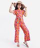 Pine Kids Cotton Knit Frill Sleeves Full Length Jumpsuit Floral Print - Orange
