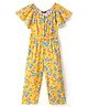 Pine Kids Cotton Knit Flutter Sleeves Jumpsuit Floral Print - Yellow