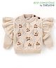 Babyoye 100% Cotton Knitted Full Sleeves Pullover Sweater with Floral Embroidery & Frill Detailing - Beige