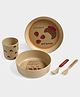 Mi Arcus Baby 100% Bamboo Dinner Set, Croissant Print, Pack of 5,Plate,Bowl,Glass,Fork,Spoon - Beige, Suitable for Ages 6 Months+