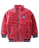 Pine Kids Full Sleeves Padded Bomber Jacket with Badge Applique - Red