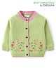 Babyoye 100% Cotton Solid Dyed Full Sleeves Front Open Sweater Floral Embroidery - Lime Green