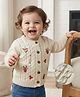 Babyoye 100% Cotton Knit Full Sleeves Front Open Sweater with Birds Embroidery - Off White