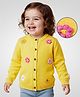 Babyoye Cotton Lurex Knit Full Sleeves Front Open Sweater with Floral Embroidery - Yellow