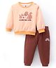 Doodle Poodle Light Weight Cotton Knit Full Sleeves Striped T-Shirt & Lounge Pants Set With Squirrels Print - Cream & Brown