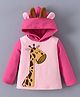 Kookie Kids Full Sleeves Hooded Sweatshirt with Giraffe Print & Ears Applique - Pink