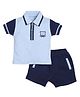 BABY GO Cotton Half Sleeves Bear Embroidered Polo  Tee With Coordinating Shorts Set - Navy Blue