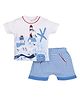 BABY GO Half Sleeves Sea Life Theme Printed Tee With Striped Shorts Set  - Royal Blue