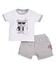 BABY GO Cotton Half Sleeves Bear Patch Detailed Tee With Shorts Set - Beige