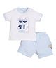 BABY GO Cotton Half Sleeves Bear Patch Detailed Tee With Shorts Set - Sky Blue