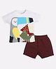 BABY GO Cotton Half Sleeves Bird Printed Tee With Shorts Set - Maroon