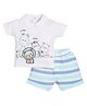 BABY GO Cotton Half Sleeves Animals Printed Polo Tee With Striped Shorts Set - Blue