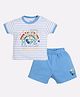 BABY GO Cotton Half Sleeves Rainbow Printed Striped Tee With Shorts Set - Sky Blue