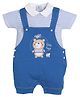 BABY GO Bear Patch Detailed Dungaree With Half Sleeves Striped Tee - Royal Blue