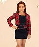 Cutecumber Solid  Shift Dress  Full Sleeves Checked  Shrug - Red