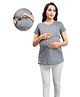 Mama & Bebe Half Sleeves Floral Printed Tee With Concealed Zipper Nursing Access - Grey