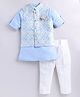 LITTLE COLLARS Full Sleeves Gota Lace Embellished Kurta With Floral Embroidered Jacket & Solid Pyjama - Blue