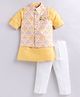 LITTLE COLLARS Full Sleeves Gota Lace Embellished Kurta With Floral Embroidered Jacket & Solid Pyjama - Yellow