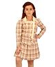 Cutecumber Full Sleeves Checked Jacket With Skirt Set - Brown