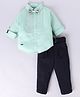 LITTLE COLLARS Full Sleeves Checked Shirt With Pant & Belt Set - Green