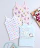 BUMZEE Cotton Pack Of 3 Sleeveless Floral & Polka Dots Printed Camisoles - Pink White & Aqua Blue
