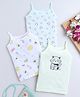 BUMZEE Cotton Pack Of 3 Sleeveless Rainbow & Animal Printed Camisoles - Aqua Blue White & Light Green