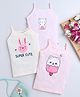BUMZEE Cotton Pack Of 3 Sleeveless Animal & Super Cute Text Printed Camisoles - Pink Peach & Cream