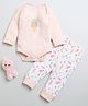 BUMZEE Cotton Full Sleeves Ice Cream Printed Onesie & Pyjama Set - White & Peach