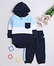 BUMZEE Cotton Full Sleeves Colour Blocked Onesie & Joggers Set - Navy & Multi
