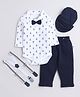 BUMZEE Cotton Full Sleeves Anchors Printed Onesie With Solid Pant Cap & Suspender Set - Navy & White