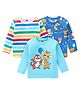 Babyhug Cotton Knit Full Sleeves T-Shirts with Striped & Animal Print Pack of 3 - Blue & White