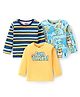 Babyhug Cotton Knit Full Sleeves Striped Text & Animal Printed T-Shirts  Pack of 3 - Yellow Navy & Blue