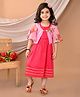 Kinder Kids Cotton Half Sleeves Floral Printed Jacket With Lace Embellished Dress - Pink
