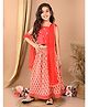 Kinder Kids Sleeveless Floral Printed & Embroidered Lehenga With Choli & Dupatta - Peach & Red