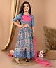 Kinder Kids Half Sleeves Floral Printed Lehenga With Choli & Dupatta - Blue