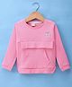 Olio Kids Cotton Knit Full Sleeves Winter Wear T-Shirt With Kangaroo Pocket & Animal Patch - Pink