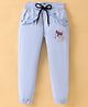 Olio Kids Cotton Knit Full Length Lounge Pant with Frill Detailing & Butterfly Embroidery - Sky Blue