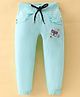 Olio Kids Cotton Knit Full Length Lounge Pant with Frill Detailing & Butterfly Embroidery -Sea Green