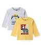 Doodle Poodle 100% Cotton Knit Full Sleeves T-Shirts with Text Print Pack of 2 - Grey & Yellow