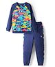 Pine Kids Cotton Knit Full Raglan Sleeves Text Printed T-Shirt & Jogger Set - Navy Blue